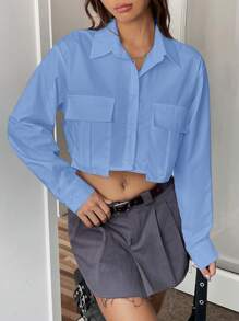 SHEIN EZwear Camisa De Manga Larga Con Botones Medio