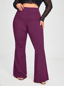 SHEIN SXY Plus Size Solid Color Knitted Flared Pants - Red Violet - View 1