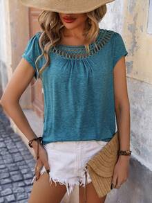 SHEIN LUNE 女式圓領短袖t恤 - 藍色 - 查看 6