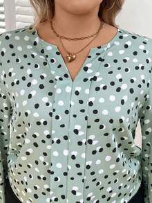 SHEIN LUNE Plus Size All-over Printed Notched V-neck Blouse - Multicolor - View 6