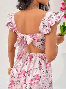 Soleia Vestido corto de mujer con mangas cortas y estampado floral