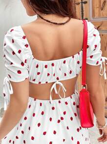 Soleia Của phụ nữ In Dâu tây Eo chạm rỗng Đầm - trắng - Xem 5