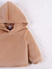 女嬰休閒法蘭絨長袖連帽運動衫和褲子套裝,秋冬 - 薑色 - 查看 3