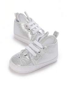 舒适休闲纯色女婴运动鞋，轻便防滑，适合四季室内外散步 - 銀色 - 查看 6