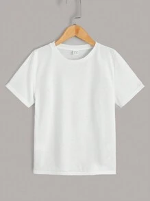 SHEIN 適合青少年男孩的時尚休閒圓領短袖t恤 - 灰色 - 查看 3