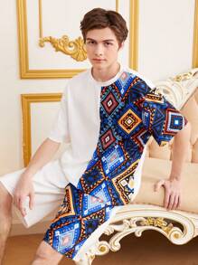 SHEIN Teen Boy Rhombus & Digital Print Two Piece Set - Multicolor - View 4