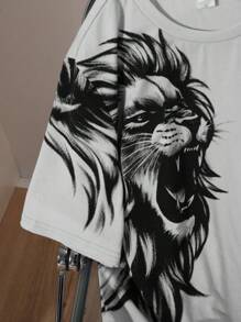 SHEIN Leap Crew Teen Boys' Casual Lion Printed Short Sleeve T-Shirt