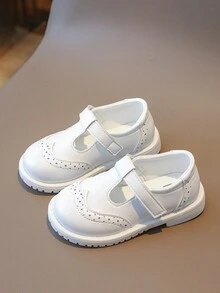 1pair Girls' Slip-On Round Toe Block Princess Shoes, All Seasons, Suitable For Traveling - White - View 1