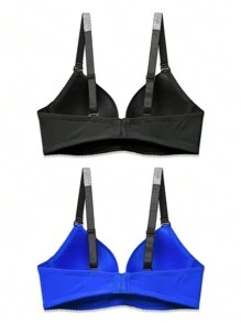 2pcs Women's Glitter Shoulder Strap Bra With Underwire Lingerie - Multicolor - View 2