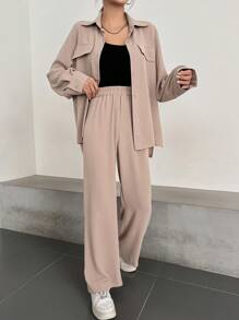DAZY Women'S Solid Color Casual 2pcs Set,Fall Clothes Lounge Sets For Women - Khaki - View 4