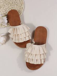 米色不对称系带拖鞋女士时尚防滑凉鞋适合户外活动 - 米色 - 查看 6