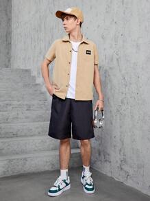 Teenage Boys' Short Sleeve Casual Shirt With Buttoned Front Patch Pocket - Camel - View 4
