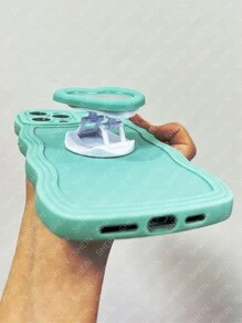 Plain Anti-fall Phone Case With Heart Design Holder - Blue - View 4