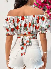 Soleia 女款花卉印花露肩短襯衫