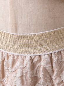 SHEIN Young Girl Ruffle Hem Flower Jacquard Top With Button Decoration And Skirt Two Piece Set - Beige - View 7