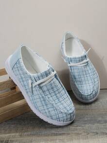 女士加大碼圓頭加厚平底鞋,鞋面綁帶設計,秋冬新品,歐美風格 - 藍色 - 查看 5