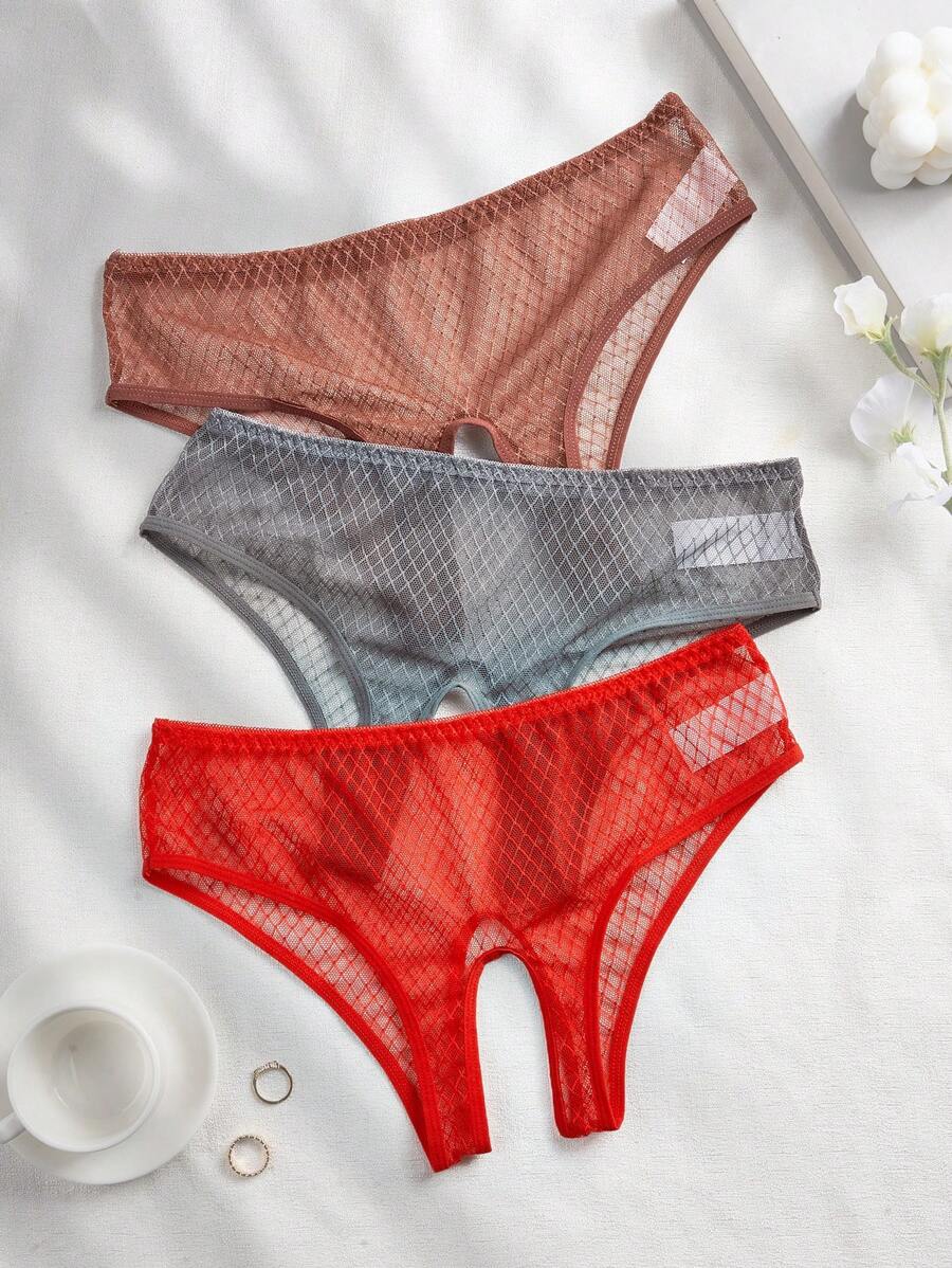 女士性感網眼內衣 3 件/包 - 彩色 - 查看 1