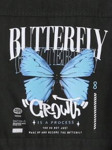 SHEIN Y2k 新款街头时尚，蝴蝶图案印花黑色舒适少女牛仔夹克，适合户外穿着 - 黑色 - 查看 4