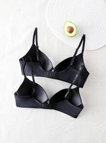 2入組女士實色有鋼圈胸罩 - 黑色 - 查看 2