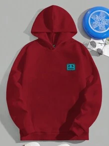 Manfinity VCAY 男士有趣印花修身針織連帽衛衣 - 酒紅色 - 查看 1