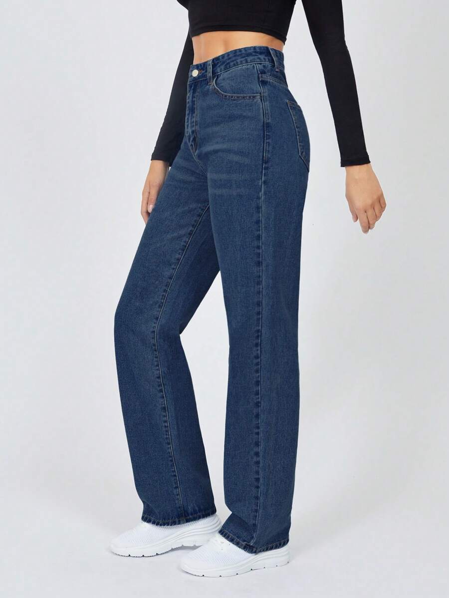 SHEIN Tall Thẳng Cắt Giải trí Denim Quần jean - Rửa tối - Xem 1