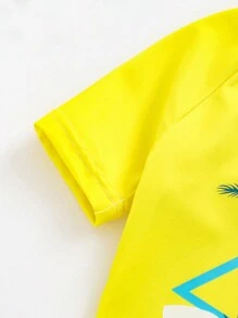 SHEIN 男嬰暑假休閒椰子樹印花短袖襯衫短褲泳褲套裝 - 彩色 - 查看 3