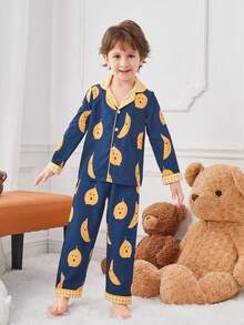 男孩卡通印花長袖長褲睡衣套組