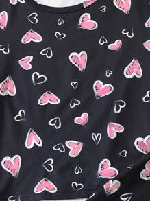 Teen Boy Simple Heart Pattern Printed Short Sleeve Top And Pants Set For Home Wearing - Multicolor - View 4
