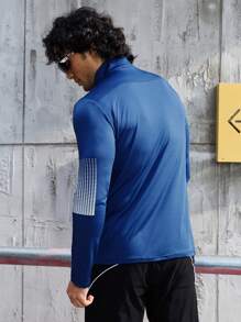 Manfinity Sport Corelite Men Letter Graphic Quarter Zip Sports Jacket Workout Tops Workout Tops Gym Top Fall Breathable Sports Jacket - Navy Blue - View 2