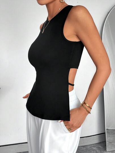 Siren Gaze Women's Backless Casual Summer Tank Top, Fashionable For Outdoor Wear Black