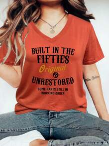 Plus Size Women's Slogan Print Short Sleeve Crew Neck Sweatshirt - Coral Pink - View 1