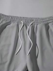 EURMUSE Men Letter Patched Drawstring Waist Sweatpants - Grey - View 5
