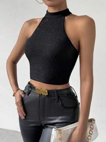 SHEIN Privé Women'S Shiny Tank Top For Summer With Textured Fabric
