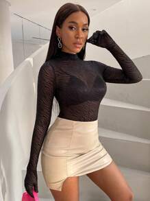 Zolique Women'S Stand Collar Sheer Mesh Long Sleeve Top Fall Cloth For Women - Black - View 6