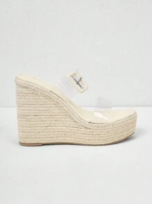 Styleloop Women's Fashionable Simple BohemiabeachVacation Transparent Pvc Wedge Thick-Soled Sandals - Clear - View 5