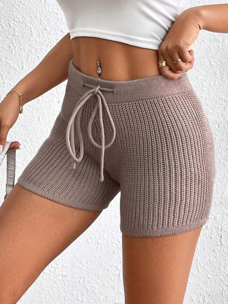 Chiquease Women's Drawstring Waist Sweater Shorts - Khaki - View 1