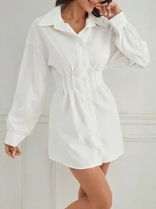 Chiquease 女士束腰襯衫連衣裙 - 白色 - 查看 4