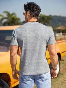 Manfinity Homme Nam Thon gọn Ngắn tay Sọc Áo thun - Màu Xám nhạt - Xem 8