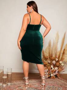 SHEIN Clasi Plus Size Women's Side Slit Cami Dress - Dark Green - View 2