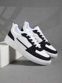 男士运动鞋，男士休闲鞋，时尚个性街头学生帅气鞋，系带男鞋，男士运动鞋 - 黑與白 - 查看 3