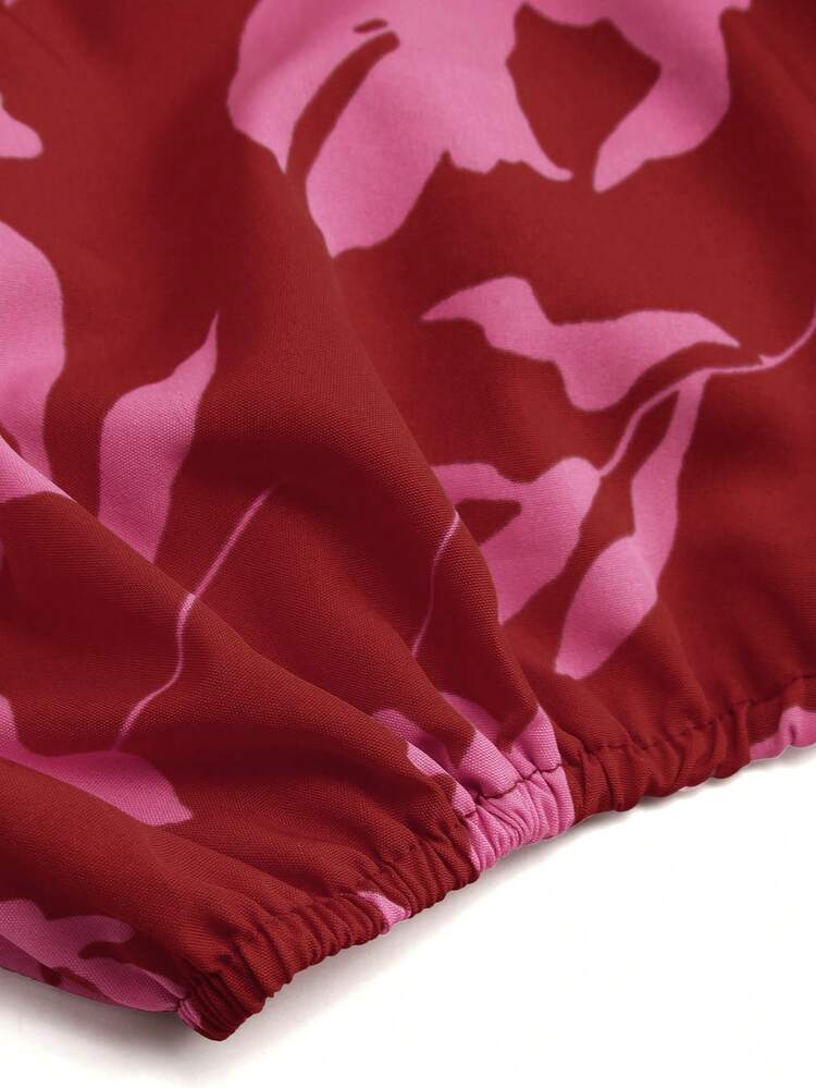 Plus Size Women's Floral Print Strappy Back Dress