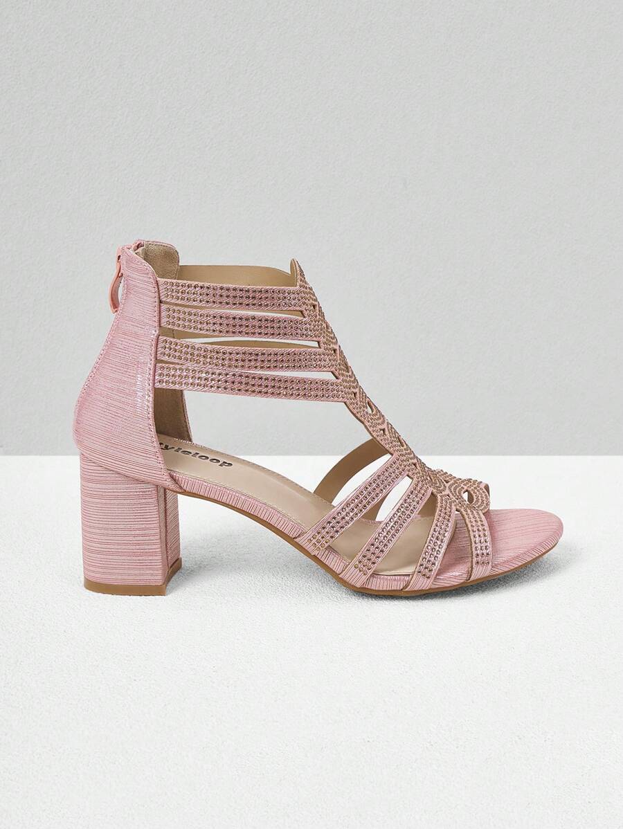 Styleloop Của phụ nữ Long lanh Dày Giày cao gót Chóp giầy mở ra Dép xăng đan , Phong cách Bohemian Cho mùa xuân Và Mùa hè - Hồng - Xem 1