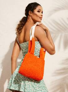 SHEIN VCAY Bolso De Mano Versátil De Color Sólido Para Mujer - Naranja - Ver 6