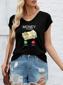 INAWLY T-shirt À Manches Courtes Pour Femme Avec Impression De Lettre