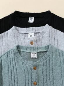 Camiseta De Manga Corta Con Botones Y Ajuste Informal Para Niño, Conjunto De Tres Piezas