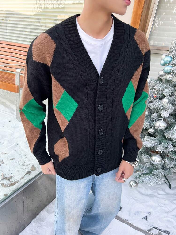 Loose-Fit Men's Button Up Long Sleeve Cardigan