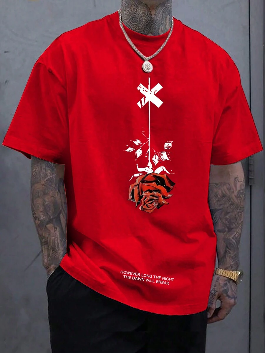 Manfinity LEGND 男士玫瑰印花短袖t恤