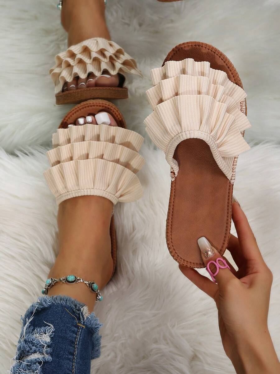 米色不对称系带拖鞋女士时尚防滑凉鞋适合户外活动 - 米色 - 查看 1