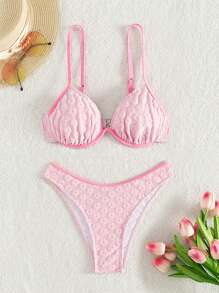SHEIN Swim Women's Flower Pressed Print Bikini Set Valentine Summer Beach