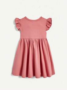 Cozy Pixies Conjunto De Vestido De Cintura Imperio Con Cuello Redondo Con Volantes Y Estampado De Conejito Para Niña Pequeña
